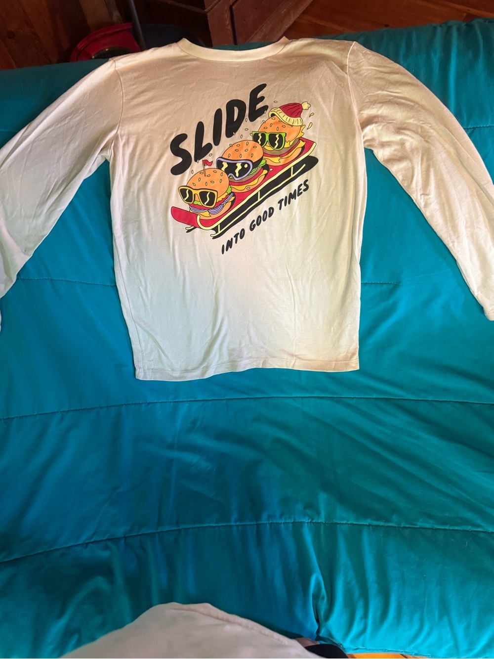 Old Navy White Long-Sleeve Tee with Colorful Burger Skate Graphic
